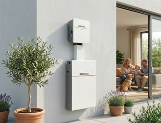 battery and inverter system on a white wall with family in the background