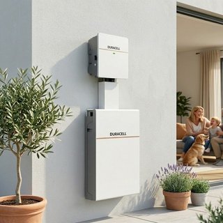 battery and inverter system on a white wall with family in the background