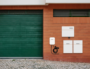 Solar battery and home storage products installed on a brick wall