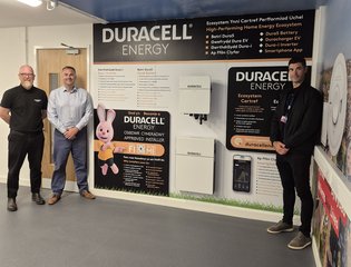 Duracell Energy and Adra representatives standing besides the installation at Tŷ Gwyrddfai