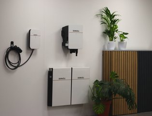 Wall-mounted home energy system with battery storage, EV charger, and inverter