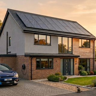 Sunset house with EV