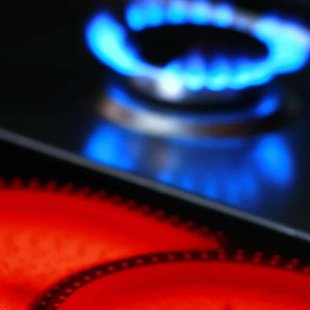 A lit gas hob